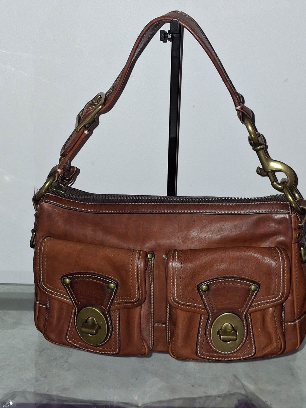 Coach Saddle Brown Leather Shoulder Bag with Brass Hardware - Picture 1 of 4